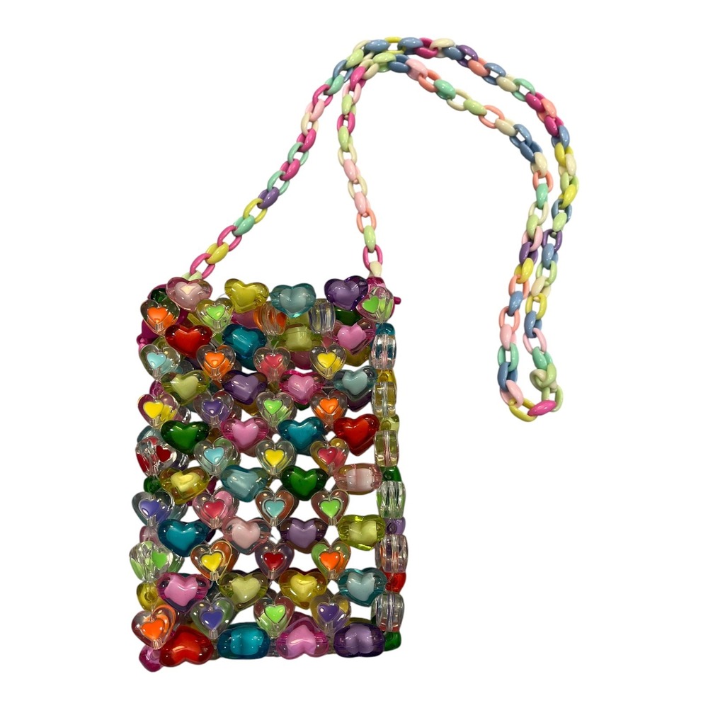 YEZILUU Y2K Kawaii Multi Color Beaded Heart Crossbody Bag Kidcore Harajuku Purse - Picture 2 of 6